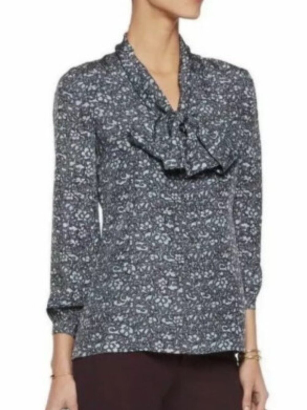 Tory Burch Nicki Bow Blouse Shirt 100% Silk Top Size 6 $295